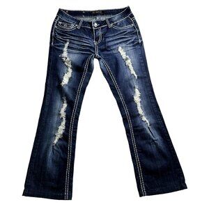 Y2K Premiere Rue21 Womens Distressed Bootcut Jeans 5/6  Flap Pocket Embellished